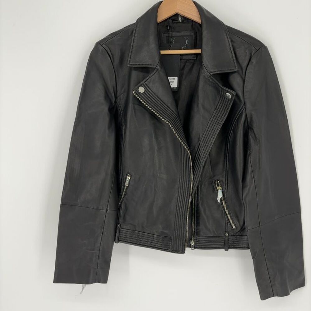 Bod & Christensen Cassie Black 100% Leather Moto bomber Jacket
